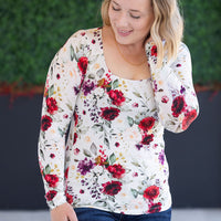 IN STOCK Alyssa Long Sleeve Top - Burgundy Bloom