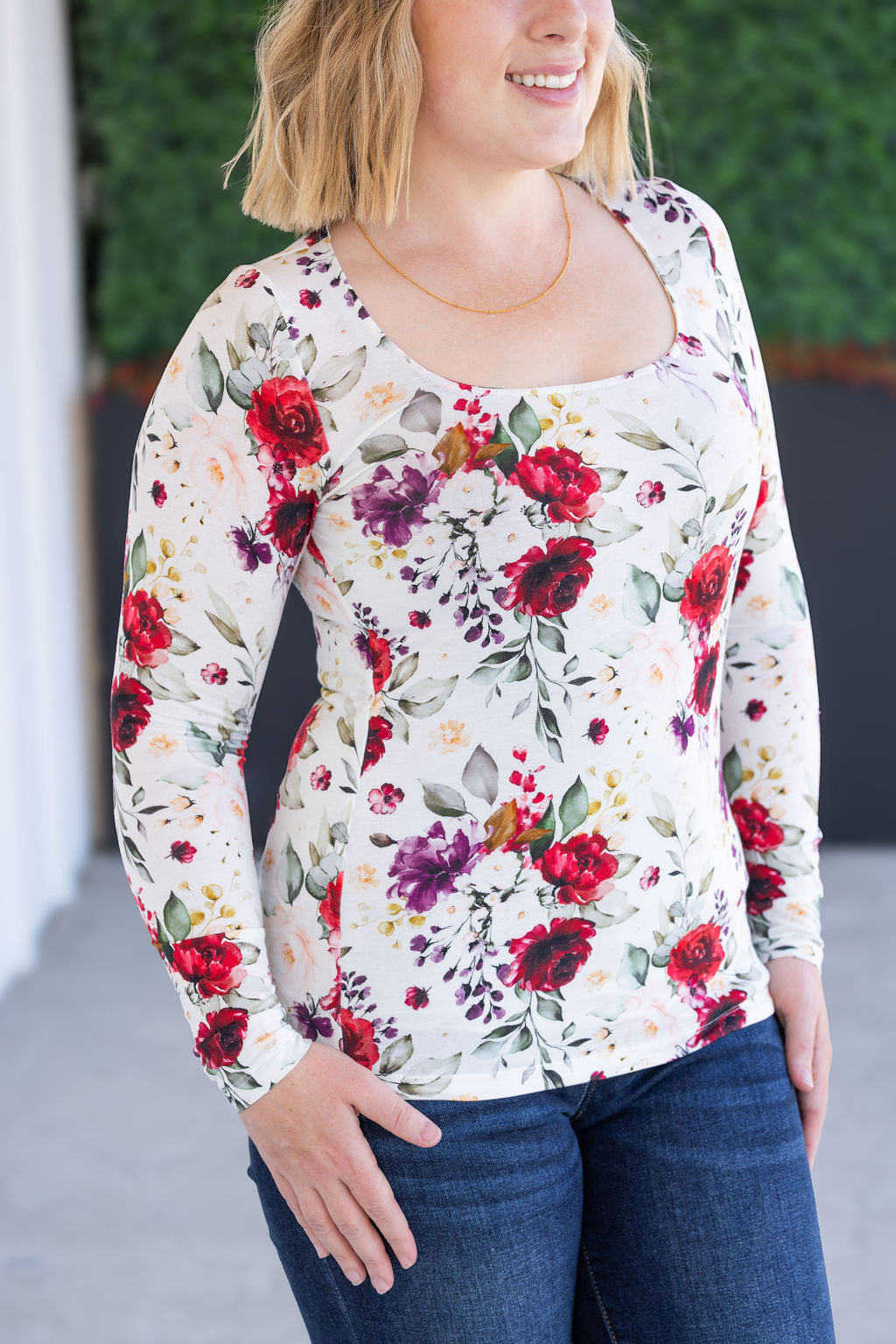 IN STOCK Alyssa Long Sleeve Top - Burgundy Bloom