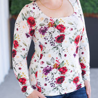 IN STOCK Alyssa Long Sleeve Top - Burgundy Bloom