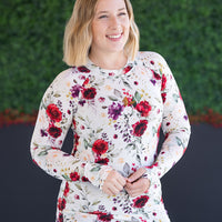 IN STOCK Blair Long Sleeve Top - Burgundy Bloom