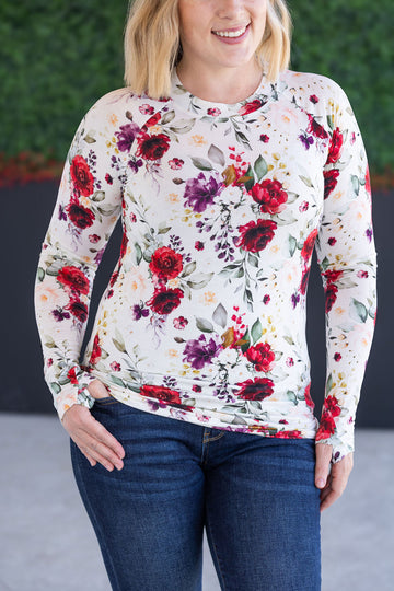IN STOCK Blair Long Sleeve Top - Burgundy Bloom