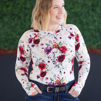 IN STOCK Blair Long Sleeve Top - Burgundy Bloom