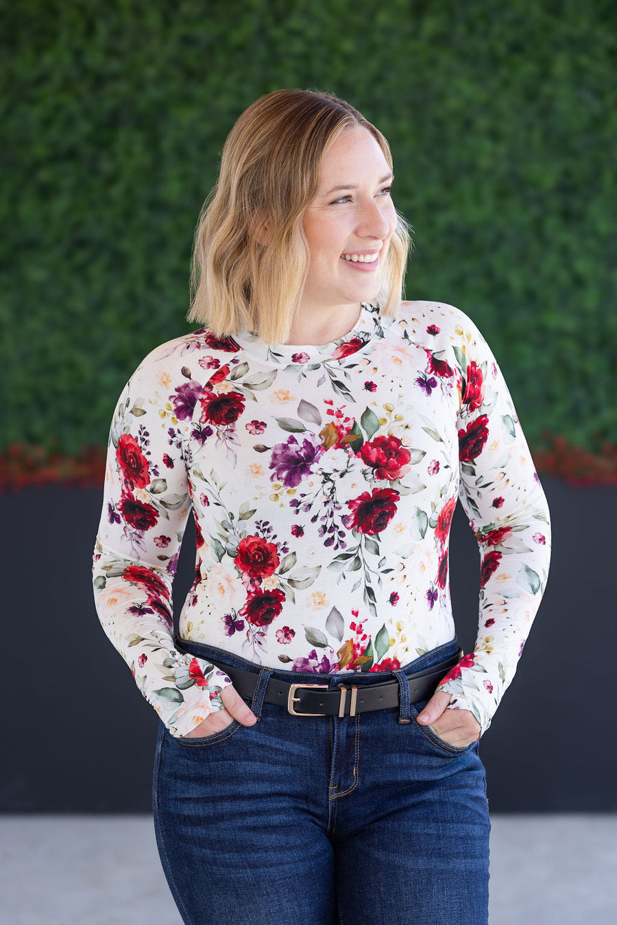IN STOCK Blair Long Sleeve Top - Burgundy Bloom