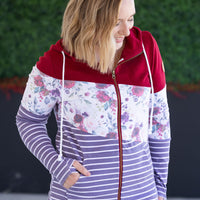 IN STOCK Colorblock Fullzip - Burgundy, Burgundy Bloom, and Plum Stripes FINAL SALE