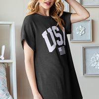 Heimish Full Size USA Graphic Short Sleeve Ribbed Top