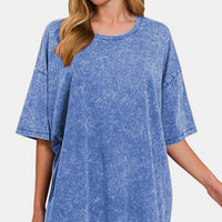 Zenana Full Size Washed Round Neck Drop Shoulder Oversized T-Shirt