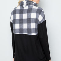 Celeste Full Szie Pocketed Plaid Turtleneck Long Sleeve Blouse