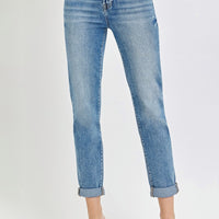 Risen Full Size High Rise Cropped Roll Up Jeans