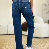 Judy Blue Full Size Mid Rise Distressed Raw Hem Jeans