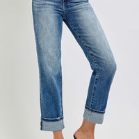 RISEN Full Size High Rise Crop Straight Roll Up Jeans