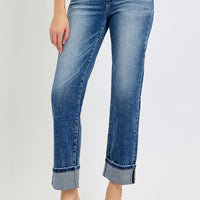 RISEN Full Size High Rise Crop Straight Roll Up Jeans