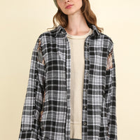 VERY J Contrast Plaid Raw Detail Shirt