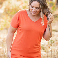 IN STOCK Chloe Cozy Tee - Pumpkin | Women's V-Neck Top FINAL SALE