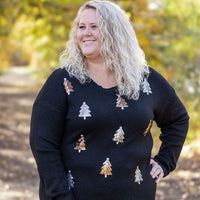 IN STOCK Holly Jolly Sweater - Gold + Silver Trees