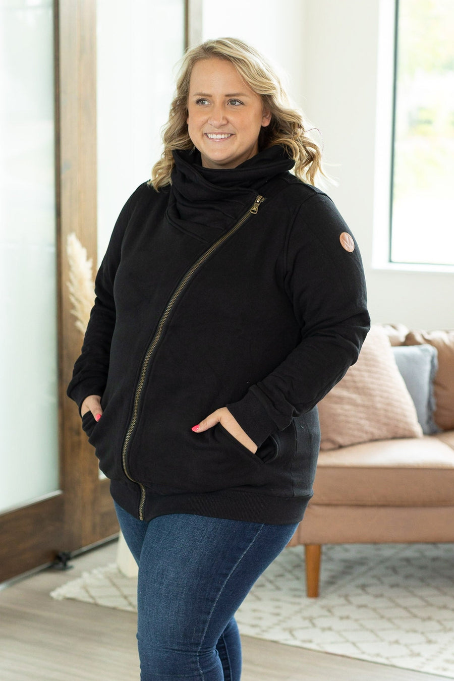 IN STOCK Quinn ZipUp Cowl - Black | Women's Hoodie