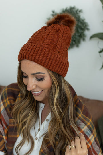 Bella Braid Beanie - Rust | Women's Knit Hat