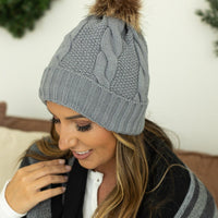 Carly Cable Knit Beanie - Grey | Women's Beanie