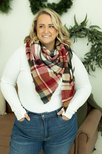 IN STOCK Blanket Scarf - Red and Cream Plaid | Women's Scarf