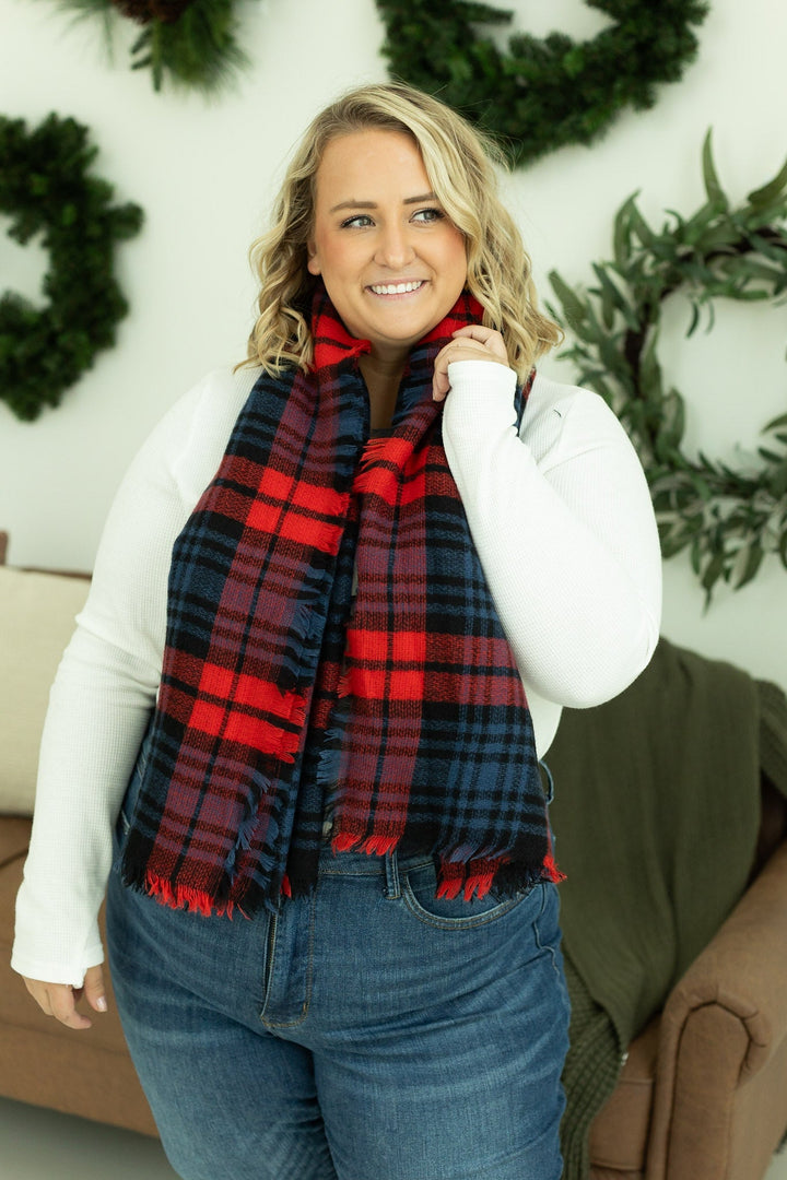 Blanket Scarf - Red, Blue and Black Plaid | Women's Scarf