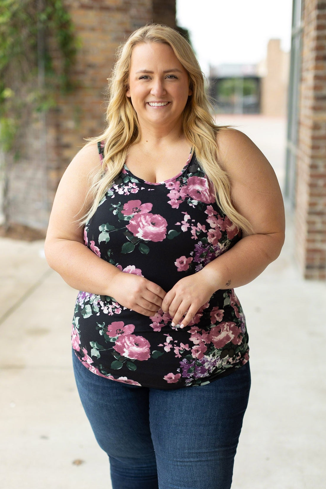 IN STOCK  Luxe Crew Tank - Black and Mauve Floral | Women&