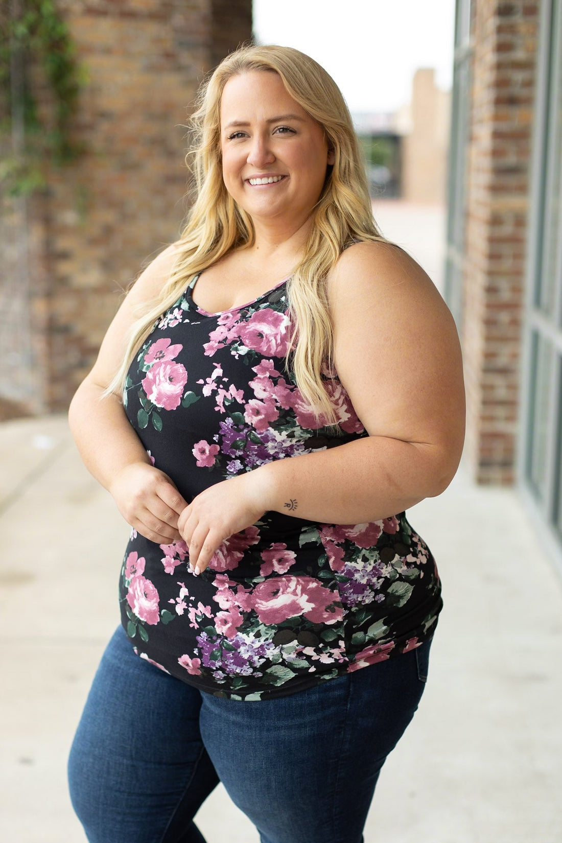 IN STOCK  Luxe Crew Tank - Black and Mauve Floral | Women&