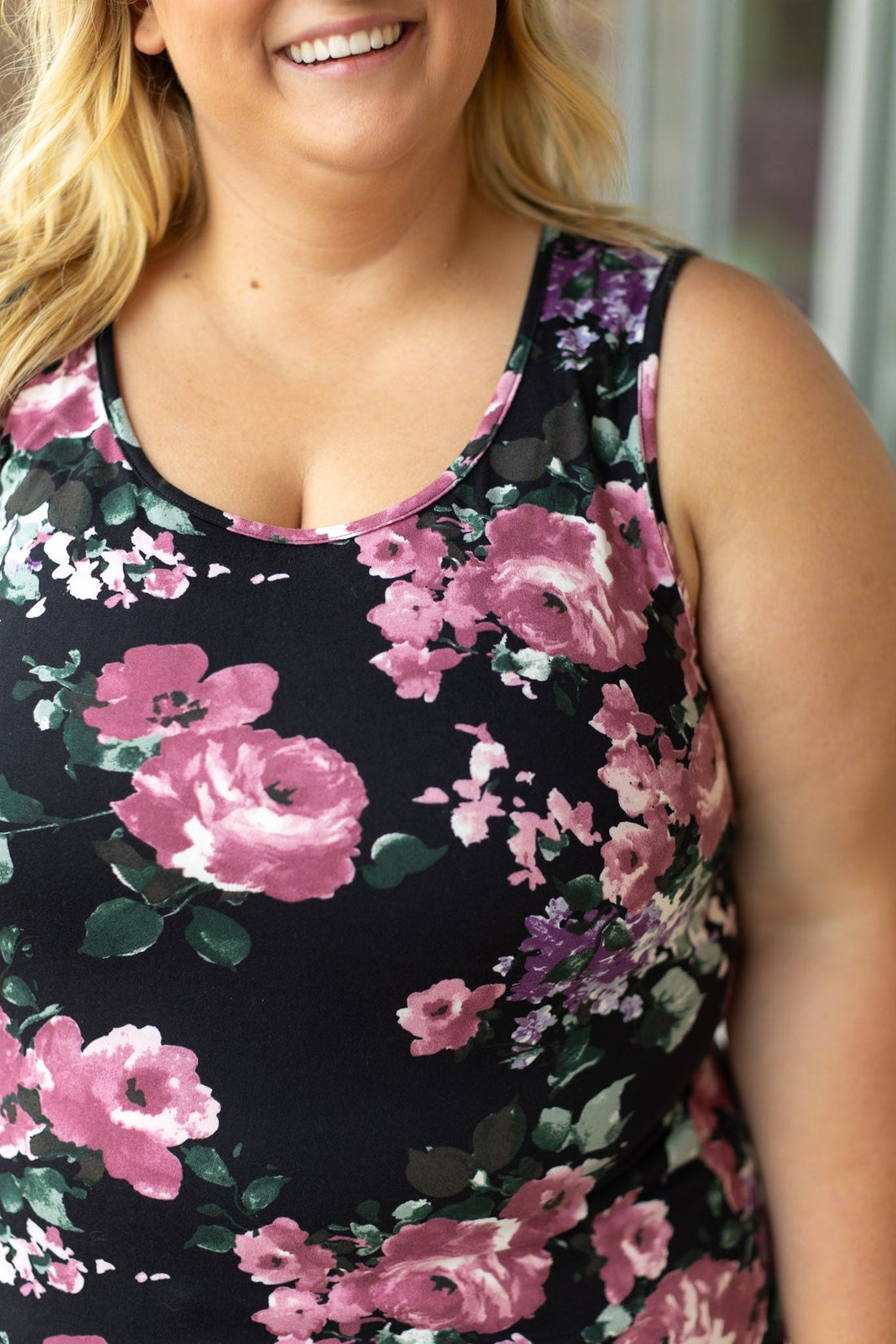 IN STOCK  Luxe Crew Tank - Black and Mauve Floral | Women&