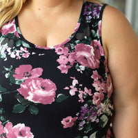 IN STOCK  Luxe Crew Tank - Black and Mauve Floral | Women's Tank Top