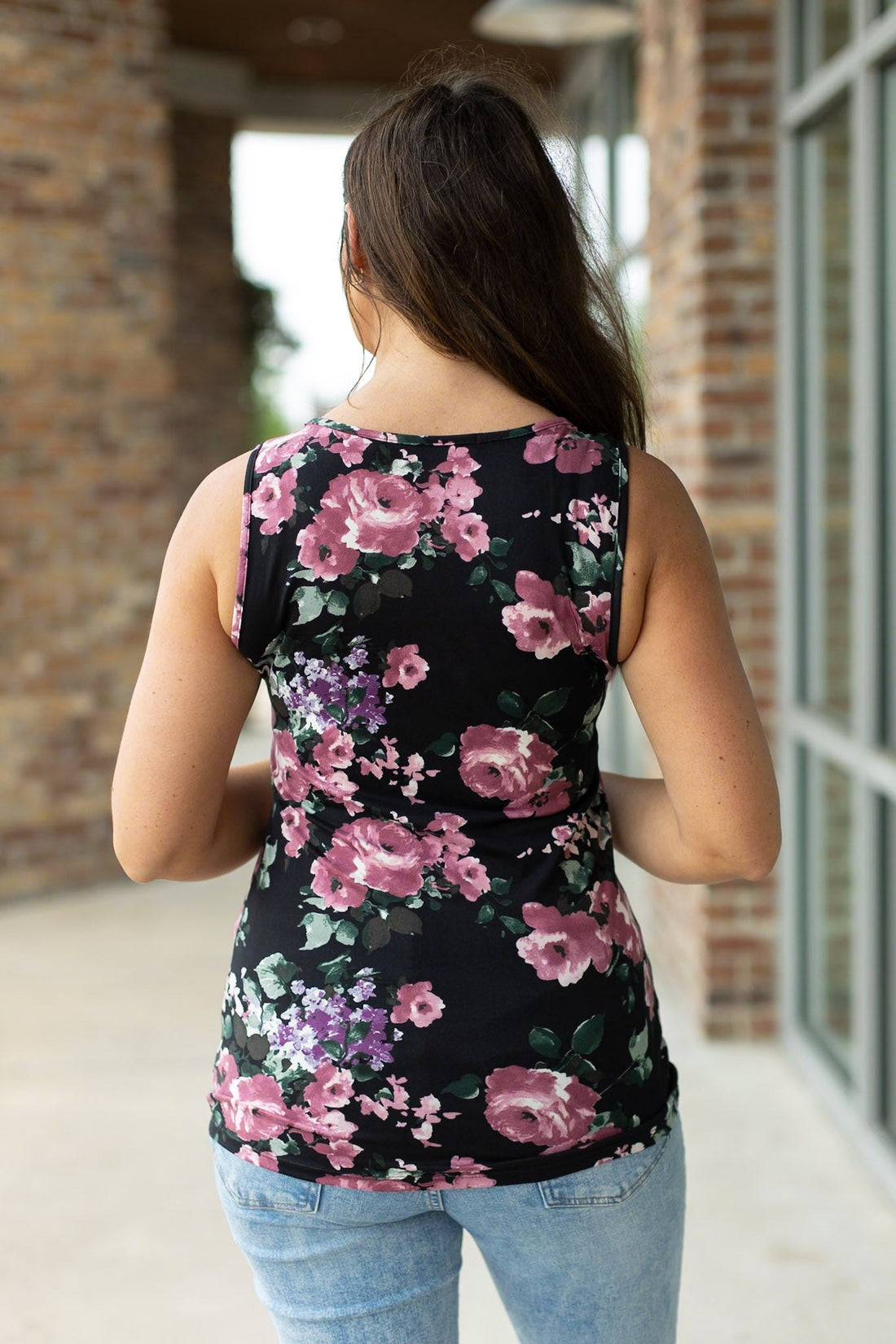 IN STOCK  Luxe Crew Tank - Black and Mauve Floral | Women&