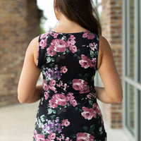 IN STOCK  Luxe Crew Tank - Black and Mauve Floral | Women's Tank Top