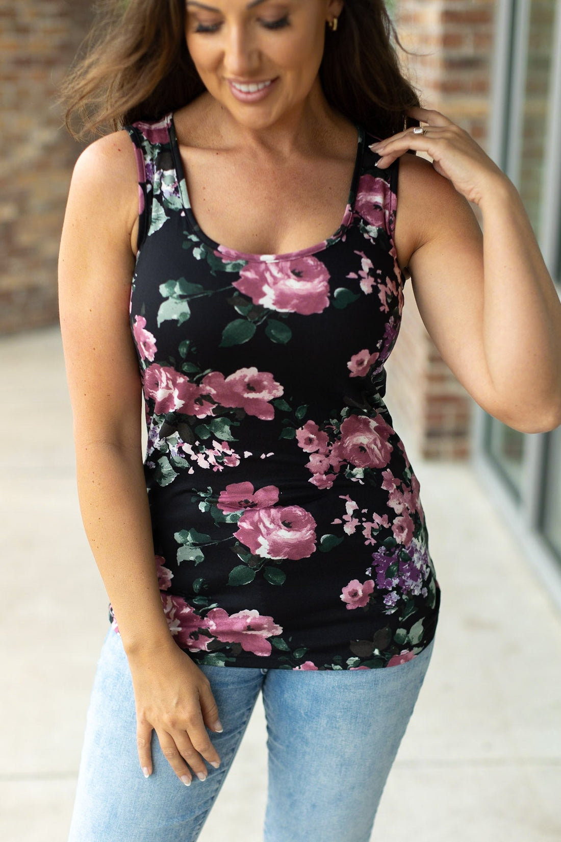 IN STOCK  Luxe Crew Tank - Black and Mauve Floral | Women&