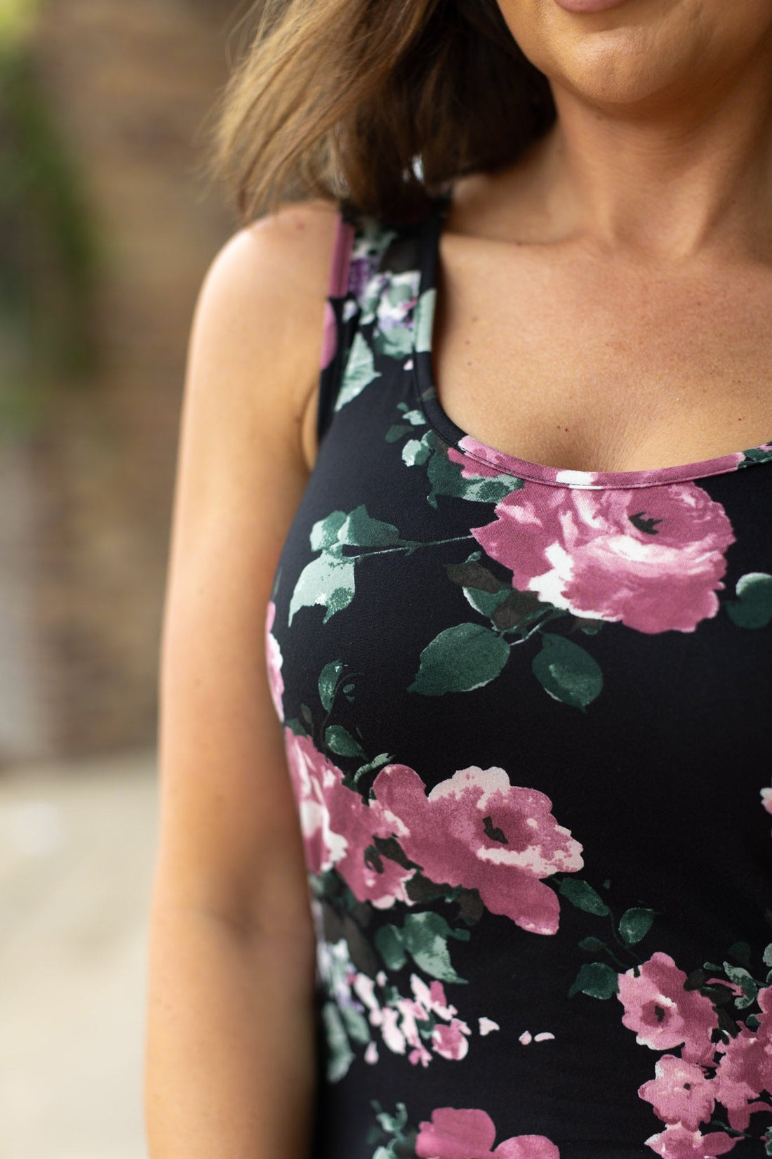 IN STOCK  Luxe Crew Tank - Black and Mauve Floral | Women&