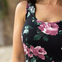 IN STOCK  Luxe Crew Tank - Black and Mauve Floral | Women's Tank Top