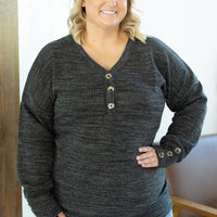 IN STOCK Brittney Button Sweater - Charcoal | Women's Long Sleeve