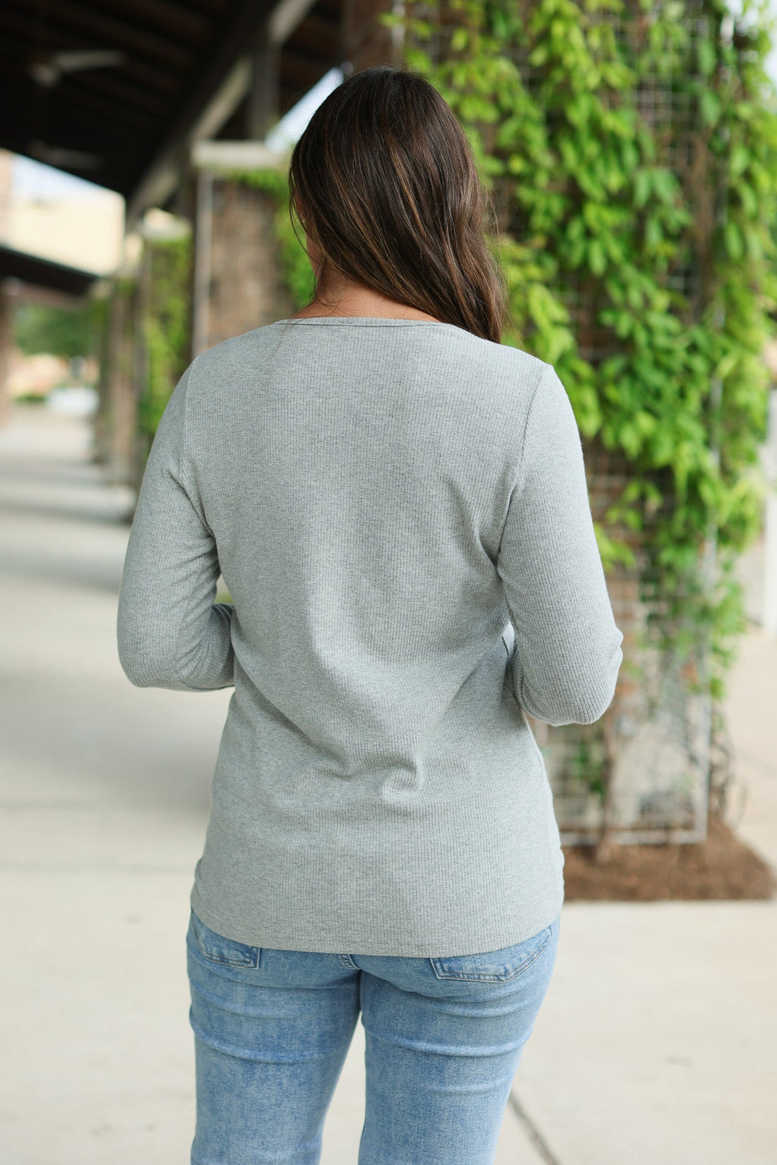 IN STOCK Brielle Henley Ribbed Long Sleeve - Light Grey