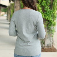 IN STOCK Brielle Henley Ribbed Long Sleeve - Light Grey