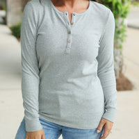 IN STOCK Brielle Henley Ribbed Long Sleeve - Light Grey