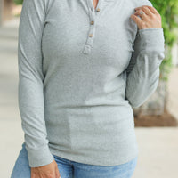 IN STOCK Brielle Henley Ribbed Long Sleeve - Light Grey