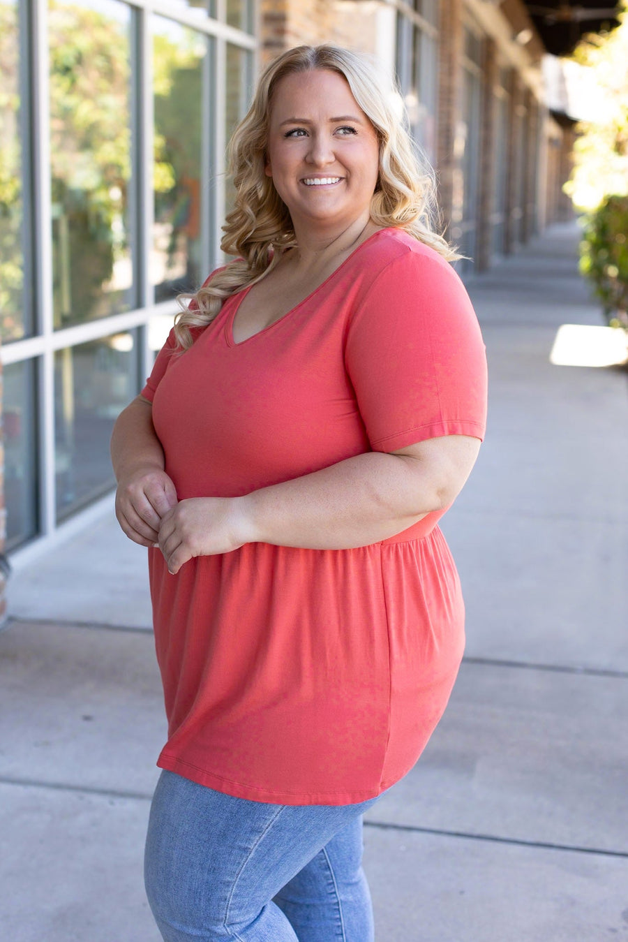 IN STOCK Sarah Ruffle Short Sleeve - Deep Coral | Women's Top