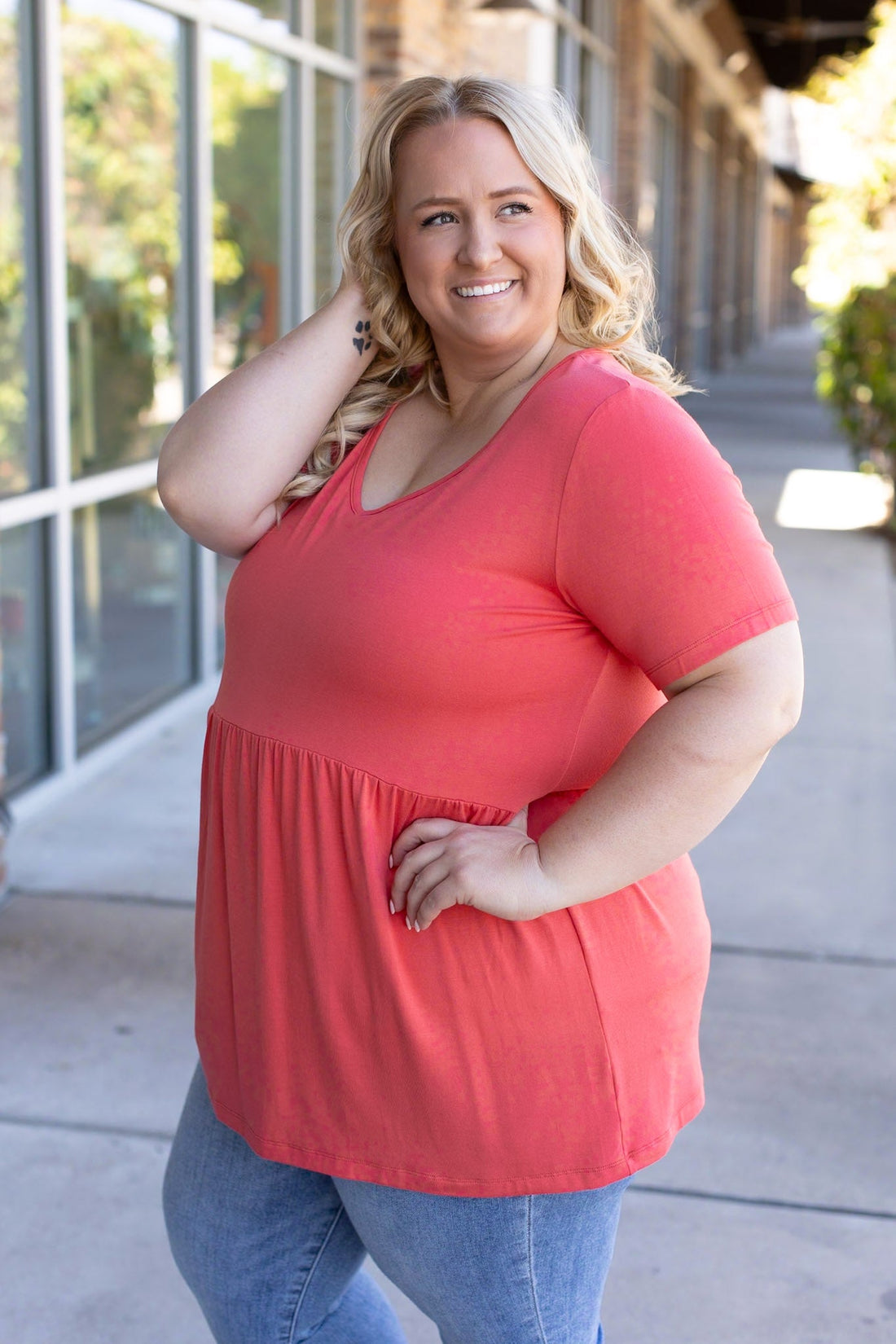 IN STOCK Sarah Ruffle Short Sleeve - Deep Coral | Women&