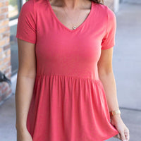 IN STOCK Sarah Ruffle Short Sleeve - Deep Coral | Women's Top