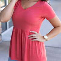 IN STOCK Sarah Ruffle Short Sleeve - Deep Coral | Women's Top