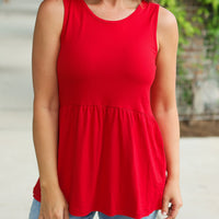 IN STOCK Renee Ruffle Tank - Red | Women's Sleeveless Top