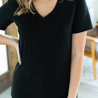 olive short sleeve tee in black womens top