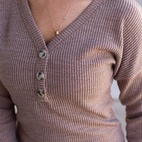 IN STOCK Brittney Button Sweater - Mocha FINAL SALE