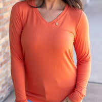 IN STOCK Larissa Long Sleeve - Pumpkin | Women's V-Neck Top FINAL SALE