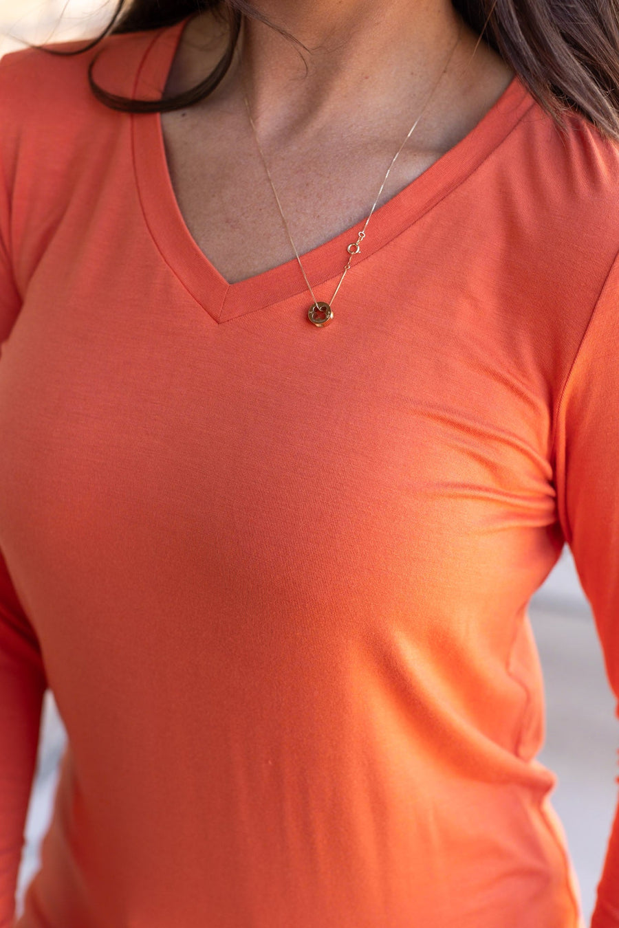 IN STOCK Larissa Long Sleeve - Pumpkin | Women's V-Neck Top FINAL SALE