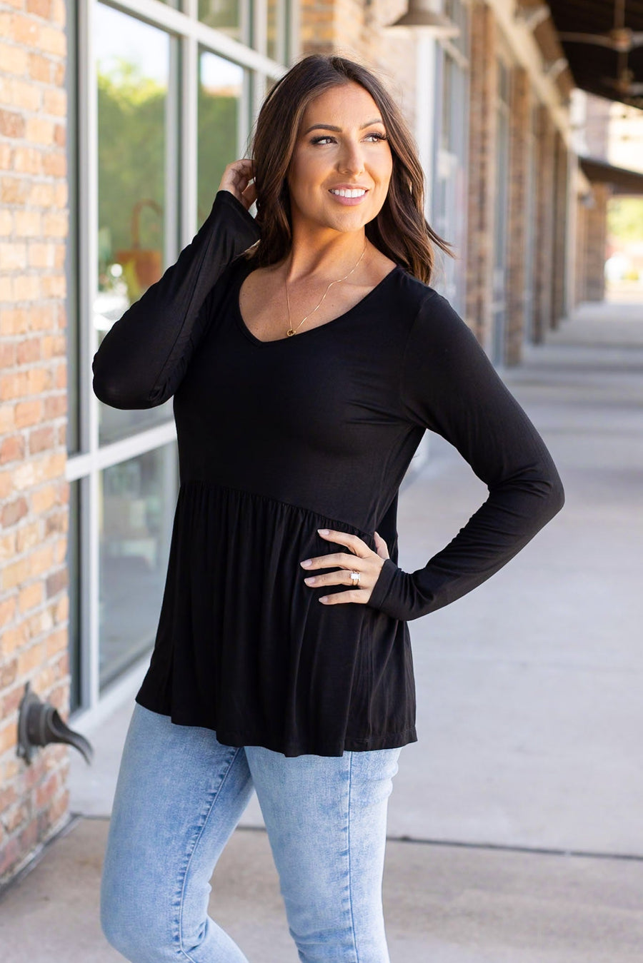 IN STOCK Long Sleeve Sarah Ruffle - Black | Women's Top