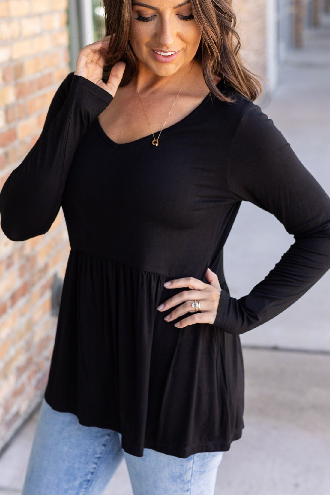 IN STOCK Long Sleeve Sarah Ruffle - Black | Women&