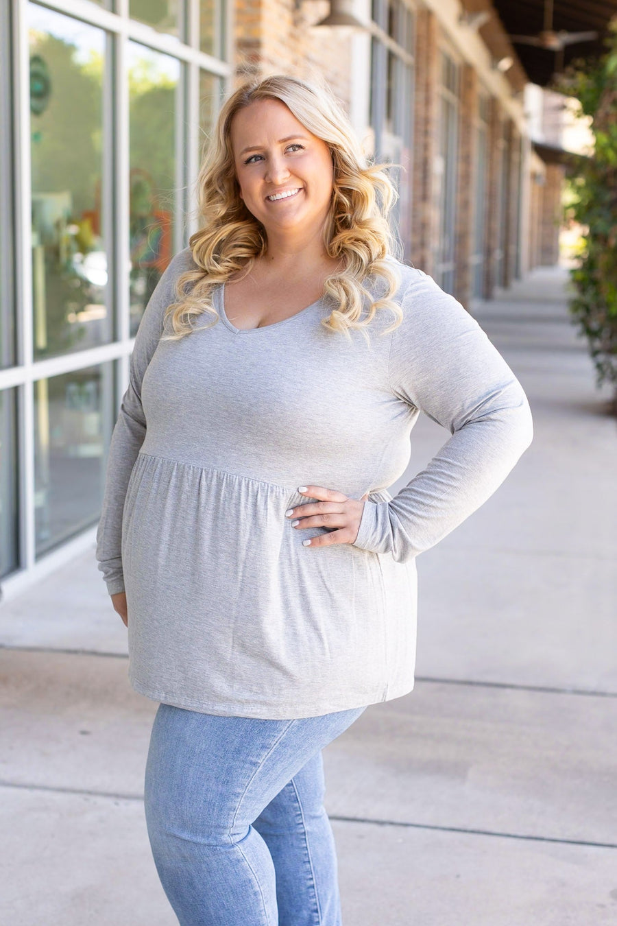 IN STOCK Long Sleeve Sarah Ruffle - Light Grey | Women's Top