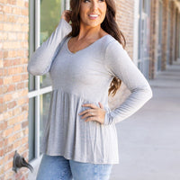 IN STOCK Long Sleeve Sarah Ruffle - Light Grey | Women's Top